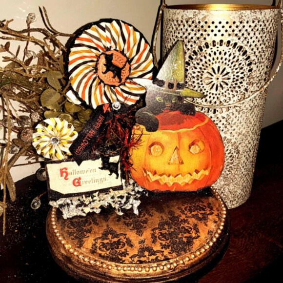 Happy Halloween Centerpiece:Mischievous black cat emerging from Jack O'Lantern - Picture 2 of 5